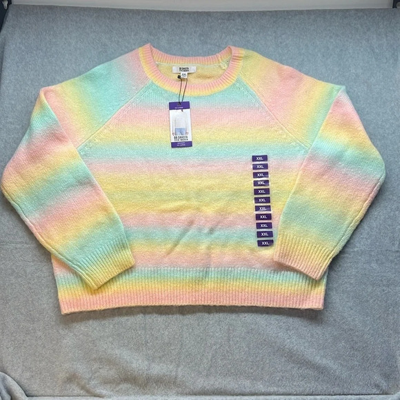 BB Dakota Steve Madden Pastel Rainbow Hombre‎ Crew Neck Sweater Crop - Picture 1 of 7